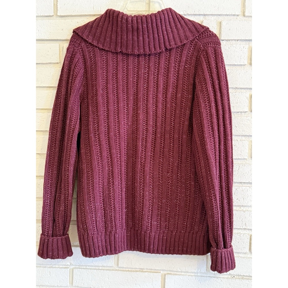 Harley Davidson Womens Burgundy Ribbed Metallic Zip Up Cardigan Sweater Size Lg‎ - Picture 5 of 6